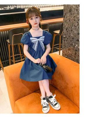 China Solid Color Washable Casual Teenagers Sleeveless Bow Vestidos Baby Clothing Red Blue Princess Dresses for sale