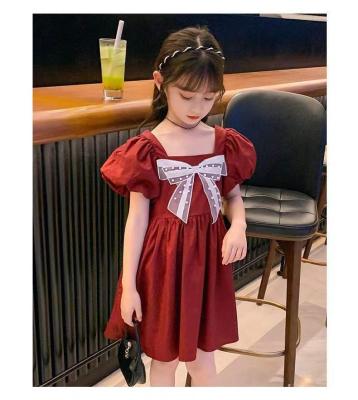 China Washable Europe Girl Western Wear Kids Occasion Cheap Girl Cotton Dresses For Kids With Bow Tie for sale