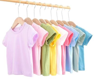 China Multi Colors Baby Clothes Anti-Shrink Toddler Kids Clothes Girl Boy Summer O Neck Solid Color T-Shirt for sale