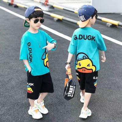 China New Preppy Style Summer Shorts Sleeve Boy Cartoon Duck Tshirt Set 2pcs Suit For Boys Shirt Boys Clothing Big Sets 100% Cotton for sale