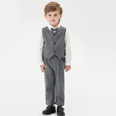 China Preppy Style Three-piece Suit European and American Shirt Autumn Boy Gentleman Plaid Vest Children's White Pants for sale