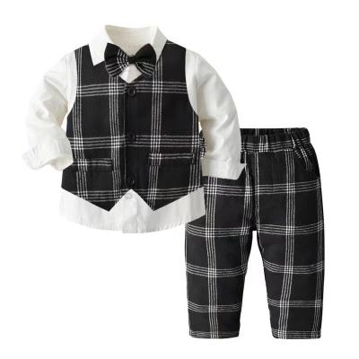 China New Style Autumn Children'S Clothing Preppy Three-Piece Boys Clothing Long Sleeve Shirt Plaid Vest Gentleman's Dress Children'S Clothing for sale