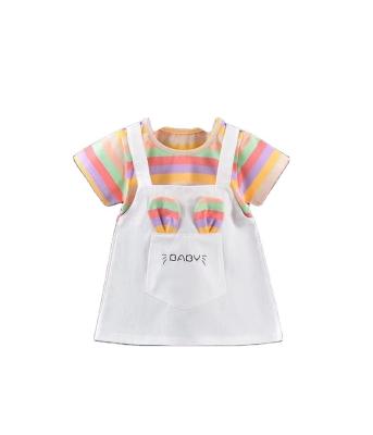 China Breathable Baby Clothes Girl Casual Stripe T-shirt Pineapple Pattern Striped Skirt Pocket Set Children Wear Clothing Kids Summer Suits for sale