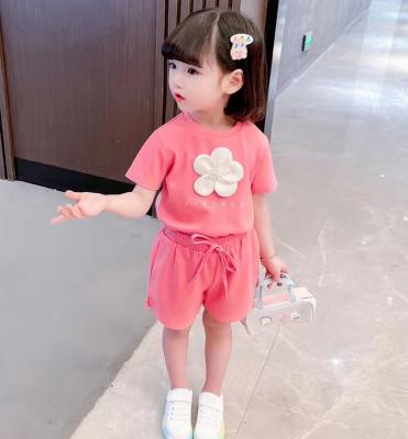 China Fashion Summer Cotton Breathable Kids Girls Clothing Sets Short Sleeve T-shirts Tops+Shorts Clothes Casual Tracksuit Suit Outfits Set for sale