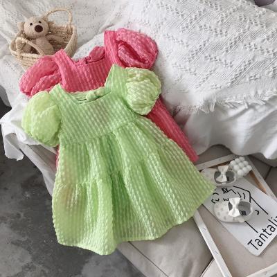 China Parent-child mother and daughter QUICK-DRY clothes dress family matching solid color pink green dress for sale