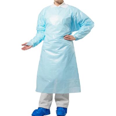 China Cheap Disposable Plastic Cloth Coverall SMS Isolation Factory Long Sleeve Clothing Cpe Pe Cleaning Gown for sale