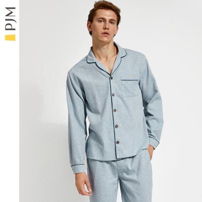 China New Arrival 2Pcs QUICK DRY Long Sleeve Button Up Cotton Pajamas Shirt Pants Family Fathers Wear Mens Pajamas Night Suit for sale