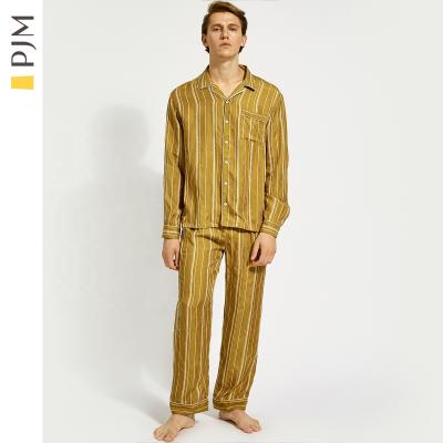 China QUICK DRY Long Sleeve Button Up Shirt 2 Pcs Stripe Pajama Pants Mens Family Matching Loungewear Mens Night Wear Pajamas for sale