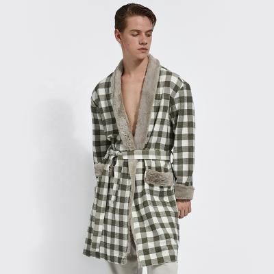 China One Piece Luxury Hotel Loungewear One Piece QUICK DRY Bathrobes Mens Kimono Plaid Collar Fur Bathrobe Cotton Warm Spa Bathrobes Men for sale