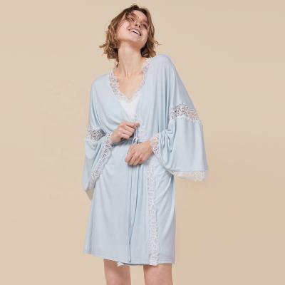 China Wholesale Solid Color QUICK DRY Lace Up Loose Balanced Knitted Long Dresses Female Robe Girls Loungewear Women Nightgown for sale