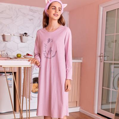 China Wholesale Cat Printed Girl Sleepshirts Ladies Nightgown 100% Cotton Nightgown Women QUICK DRY Sleep Loungewear One Piece Nightgown for sale