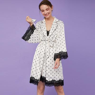 China Wholesale QUICK DRY Polka Dot Women Tie Belt Nightgown Lace Up Satin One Piece Balanced Loungewear Nightgowns Long Dresses Girl Long Dress for sale