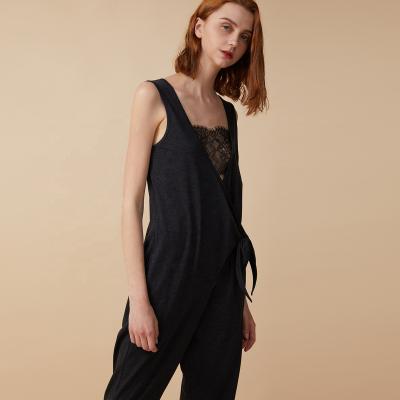 China Wholesale One Piece Women's Lace Onesie Pajamas Overalls Cotton Pajamas Ladies Knitted Home Wear Loungewear Romper QUICK DRY for sale