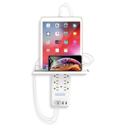 China Newest Residential / General Purpose 4 Outlets White USB Surge Protector 6 USB Ports Smart Wall Outlet With Shelf With Night Light for sale