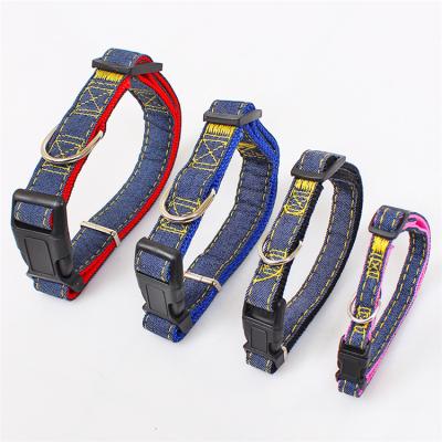 China Viable Wholesale Adjustable Strong Goods Cat Collars Pet Dog Denim Nylon Collar for sale