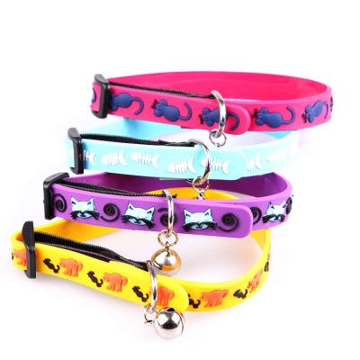 China New Hot Custom Adjustable Durable Colorful Puppy Kitty Cat Rubber Collar Silicone FBA Cartoon Security Check From Amazon With Bell for sale