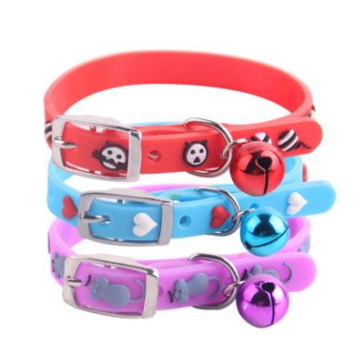 China Hot Selling Customized Adjustable Multiple Colors Style Cartoon Small Dog Cat Collar With Bell Rubber Silicone for sale