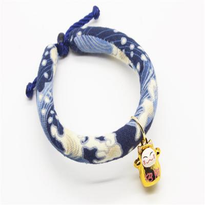 China New Japanese Pet Cat Collars With Bell Cat Bells Collar Polyester Fabric Viable Adjustable Pet Supply for sale