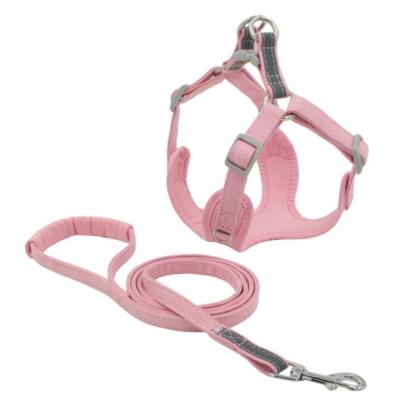 China Wholesale Padded 3M Reflective Pure Cotton No Pull Breathable Fabric Adjustable Dog Harness Leash Set for sale