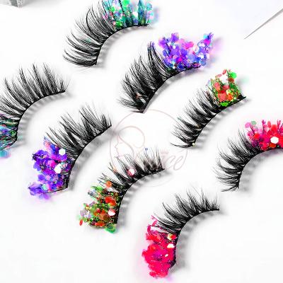 China Halloween Cosplay Makeup Decorative Eyelashes OEM 6D Fun Lashes Glitter Good Quality Fluffy Dramatic Colorful Lashes Long Lashes for sale