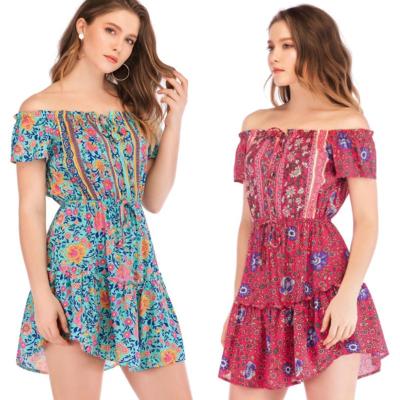 China Women Breathable Floral Casual Mini Lady Dropshipping Beach Bohemian Dresses for sale