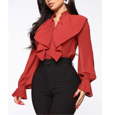 China OEM ODM Breathable Long Sleeve Ruffle Tops Casual Oversized Blouse Designs Women for sale