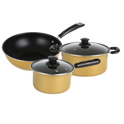 China Sustainable Cooking Pot Set Non Stick Kitchen Carbon Steel Cooking Pot Kitchenware Kitchen Stock Cookware Sets for sale