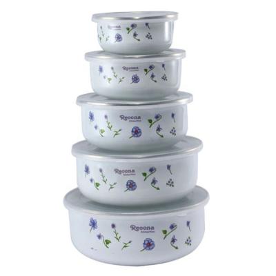 China Sustainable Hot Sale Enamel Food Container 3pcs 5pcs Mixing Bowl Storage Bowl for sale