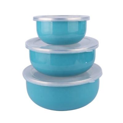 China Sustainable Hot Sale Enamel Cool Mix Storage Freezing Bowl With Plastic Lid for sale