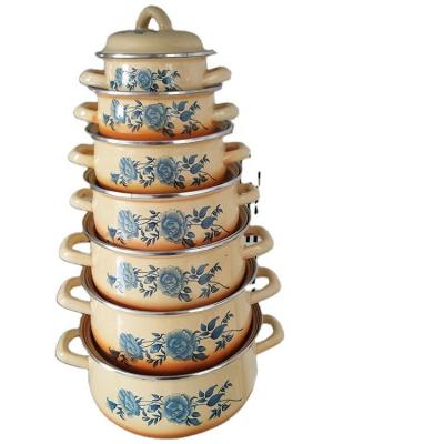 China Sustainable 7 PCS Enamel Cookware Sets Cooking Ware Pot Casserole Set Cookware Kitchen With Custom Decal for sale