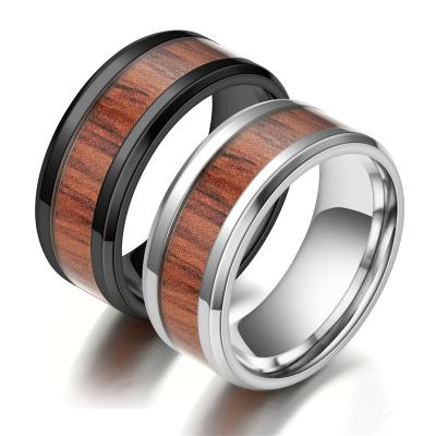 China Man Retro Stainless Steel Titanium Steel Wood Grain Personalized Men's Creativity Ring for sale