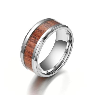 China New Design Vintage Hiphop Titanium Ring Men's Creative Stainless Steel Wooden Grain Ring Size 6-12 8mm Width Stackable Band Steel Rings for sale