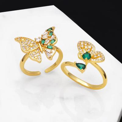 China Ring Light Luxury High Sense Butterfly Emerald Open Ring Simple Zircon Peacock Temperament FASHIONABLE Ring Light for sale