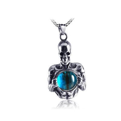 China Hiphop Hip Hop Retro Titanium Stainless Steel Necklace Ghost Skull Steel Pendant For Men for sale