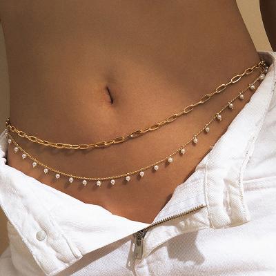 China FASHIONABLE Hot Selling Double Layer Pearl Tassel Belly Chain Body Chain Jewelry For Women for sale