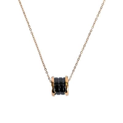 China Fashionable Popular Female Stylish Roman Digital Titanium Steel Necklace Rose Gold Black Ceramic Clavicle Chain Pendant for sale