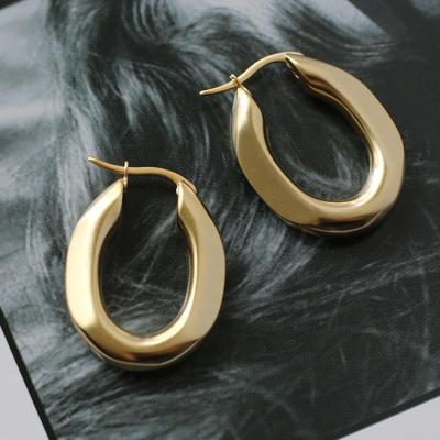 China FASHIONABLE wholesale high end stainless steel non tarnish 14K gold plated chunky U-shaped fine circle earrings waterproof jewelry statement for sale