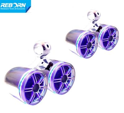 China Wakeboard Tower Speakers Pair Reborn Marine Twin Wakeboard Tower Speaker with LED Light Ring - Blue for sale