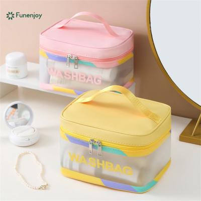 China NEW NATIONAL Beautician Leather Waterproof Cosmetic Bag Large Capacity Travel PU Wash Storage Bag Translucent Portable for sale