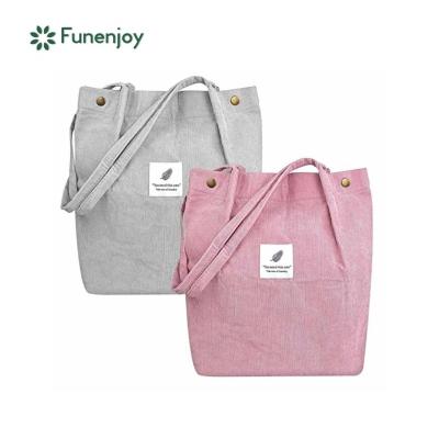 China Custom Corduroy Handled Tote Bag For Women Girl Canvas Handbags Shoulder To Clip Reusable Shopping Tote Bags With Printed Logo for sale