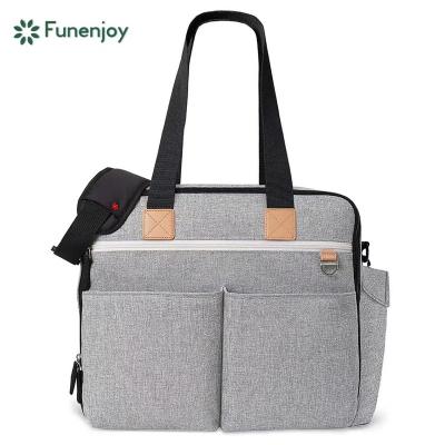 China Gray Large Capacity Waterproof Nappy Bag Diaper Tote Mommy Bag Water Resistant with Changing Pad Stroller Straps for Hospital Mom and Dad for sale