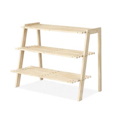 China Easy Convertible 3-Tiers Set Natural Wood Shoe Shelves for sale