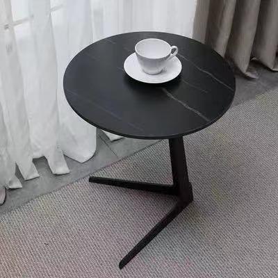 China Convertible 12 mm sintered furniture stone table polished round black stone coffee table top with metal legs for sale