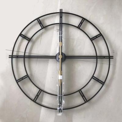 China Antique Style Black Indoor Silent Battery Operated Metal Decorative Clock, European Industrial Vintage Large Wrought Iron Wall Clock for sale