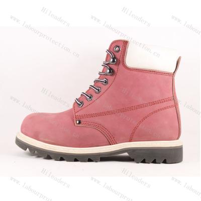 China Steel Toe Pink Nubuck Steel Toe Leather Women Working Boots / Australia Style For Ladies for sale