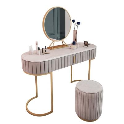 China (Size)Upholstered Adjustable Modern Beauty With Velvet Stainless Steel Dressing Table Set for sale