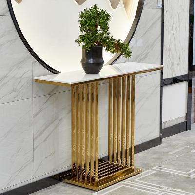 China Modern Luxury Entrance Hallway Gold Stainless Steel Italian Marble Console Table for sale