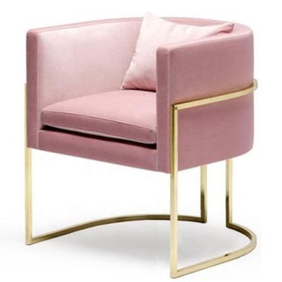 China Luxury Modern Stainless Steel Metal Gold Velvet Hotel Leisure Pink Chair for sale