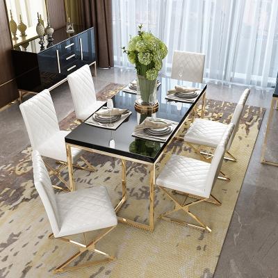 China Hot Selling Friendly Marble Environment Top Dining Table With Stainless Steel Leg Hotel Restaurant Dining Table for sale