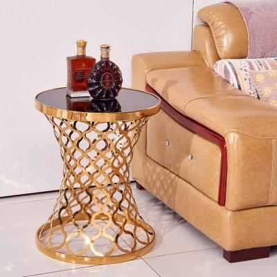 China Eco - Friendly Luxury Round Rose Gold Tempered Glass Table Top Stainless Steel Coffee Table for sale